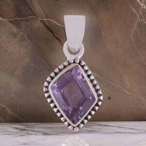 Handmade Amethyst Fancy Shape Sterling Silver Pendant